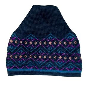 VTG‎ 70's Meister Knit Beanie Hat Black Colorful Fair Isle Wool Blend Winter Ski